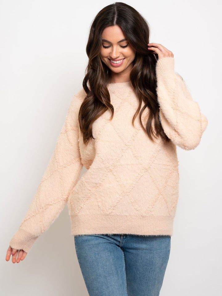 WOMEN'S PEACH DIAMOND CONTRAST SWEATER