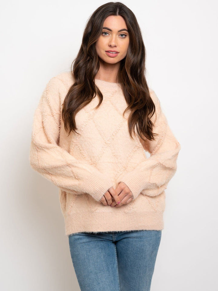 WOMEN'S PEACH DIAMOND CONTRAST SWEATER