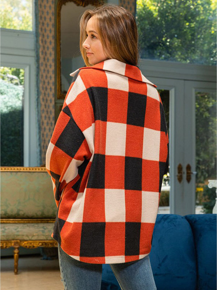 WOMEN'S LONG SLEEVE POCKETS BUTTON UP CHECKERS JACKET