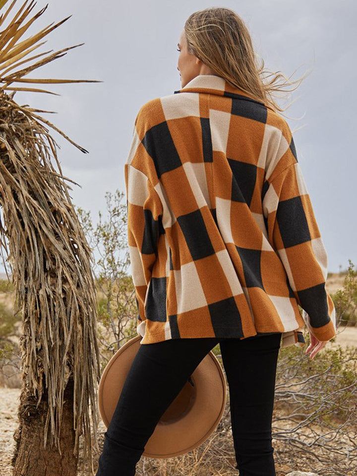 WOMEN'S LONG SLEEVE POCKETS BUTTON UP CHECKERS JACKET