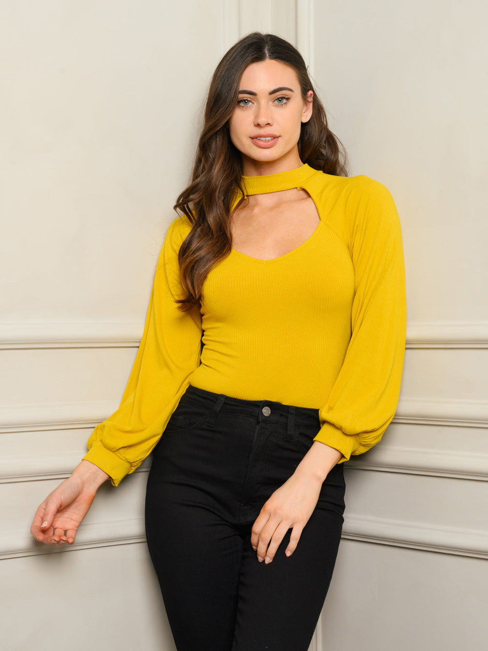 WOMEN'S LONG SLEEVE FRONT CUT OUT BODYSUIT