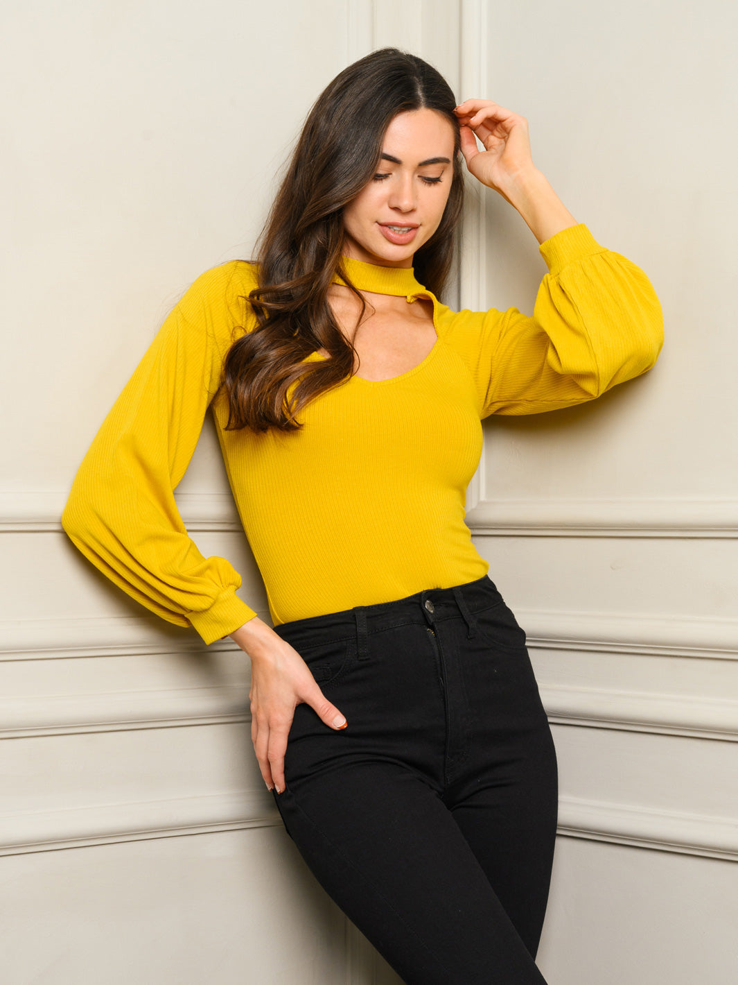 WOMEN'S LONG SLEEVE FRONT CUT OUT BODYSUIT