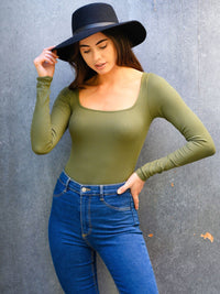 WOMEN'S LONG SLEEVE SQUARE NECK BODYSUIT