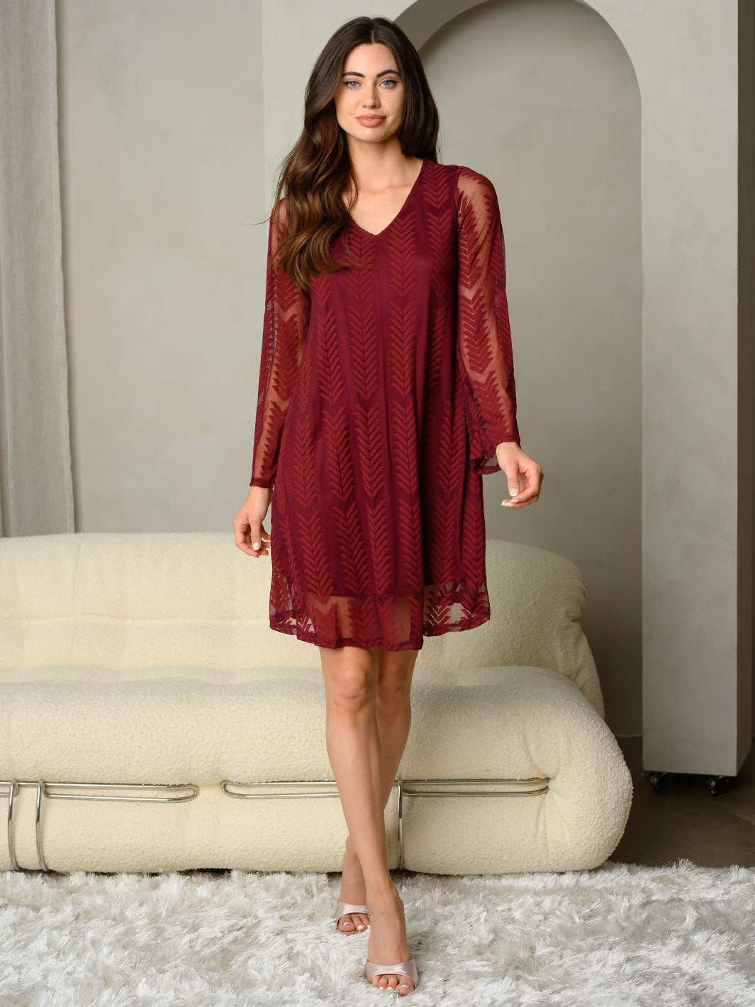 WOMEN'S LONG SLEEVE ALL OVER LACE MINI DRESS