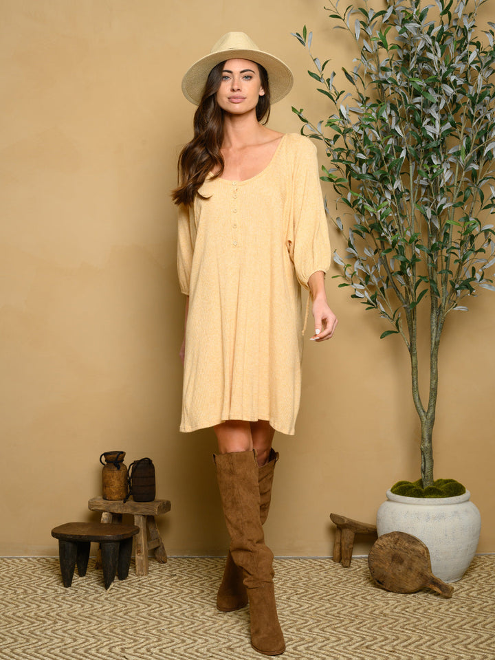 WOMEN'S LONG SLEEVE RIBBED KNIT MINI DRESS