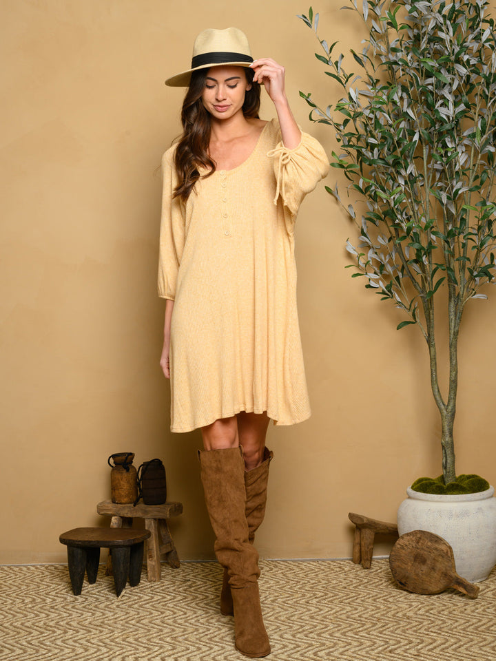 WOMEN'S LONG SLEEVE RIBBED KNIT MINI DRESS