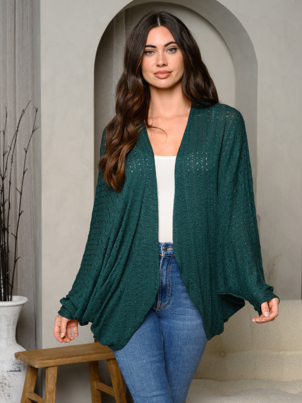WOMEN'S LONG DRAPE SLEEVES SOLID OPEN FRONT CARDIGAN