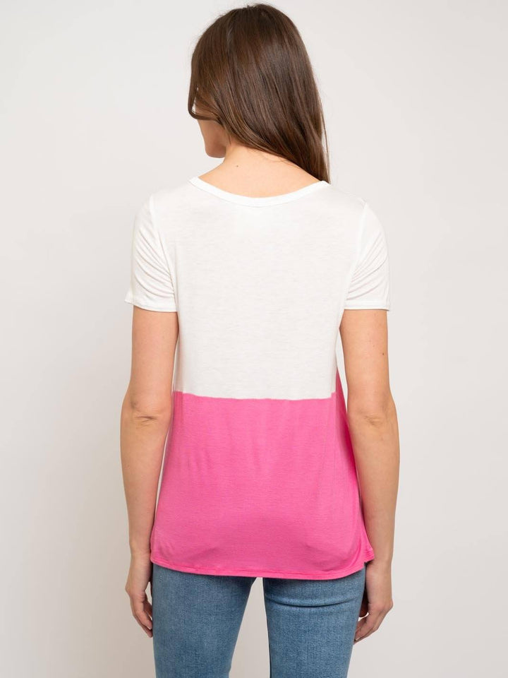 WOMEN'S FRONT TIE COLORBLOCK TOP