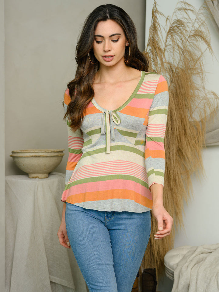 WOMEN'S LONG SLEEVE COLOR BLOCK TOP