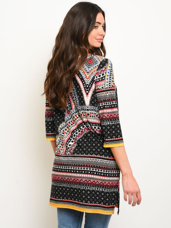 WOMEN'S BORDER PRINTTED 3/4 SLEEVES TOP