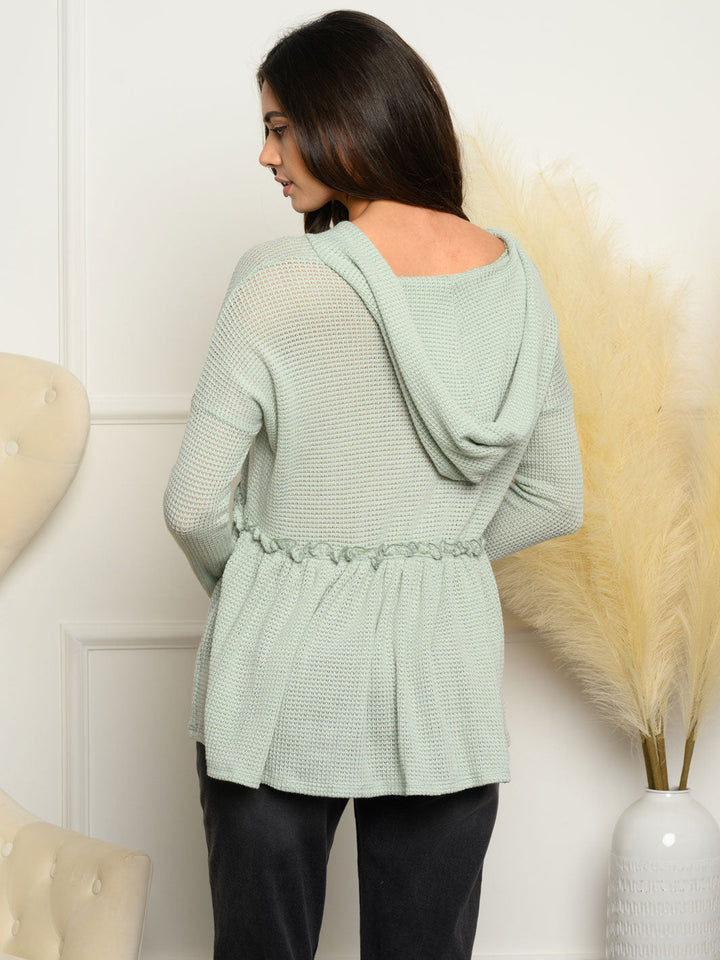 WOMEN'S LONG SLEEVE BABYDOLL HOODED KNIT TOP