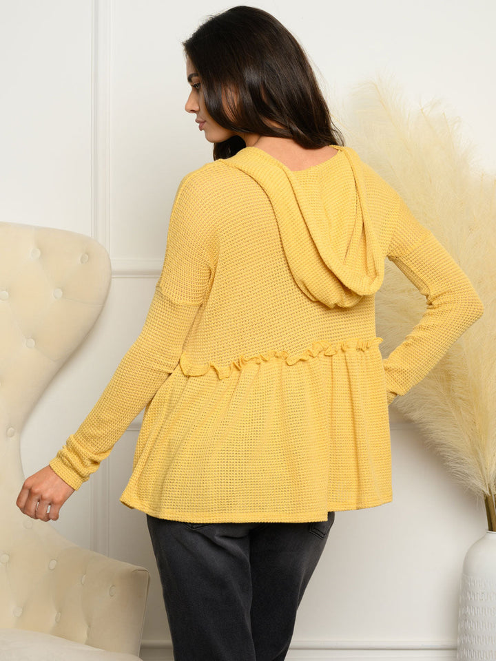 WOMEN'S LONG SLEEVE BABYDOLL HOODED KNIT TOP