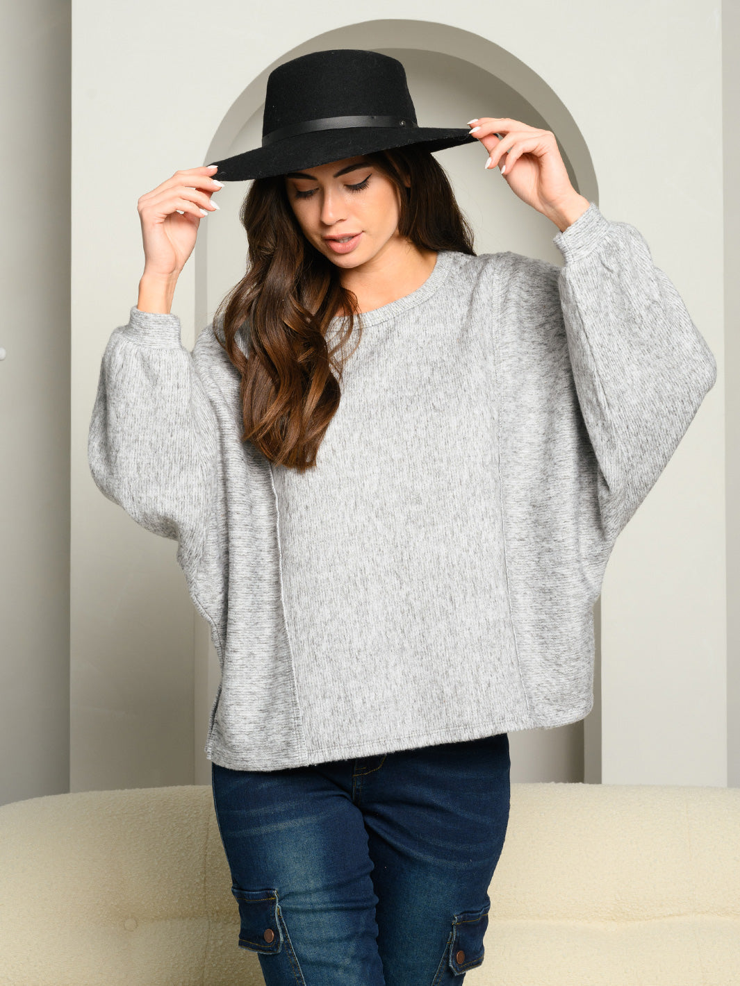 WOMEN'S PUFF LONG SLEEVE KNIT TOP