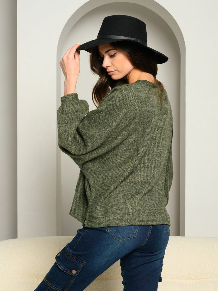 WOMEN'S PUFF LONG SLEEVE KNIT TOP