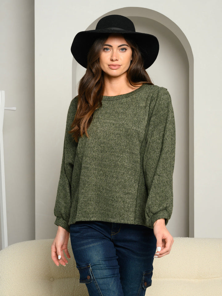 WOMEN'S PUFF LONG SLEEVE KNIT TOP