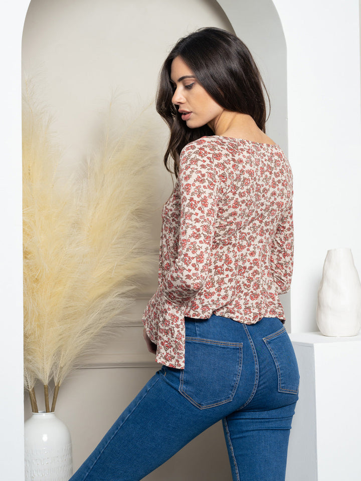 WOMEN'S LONG BELL SLEEVE FLORAL TOP