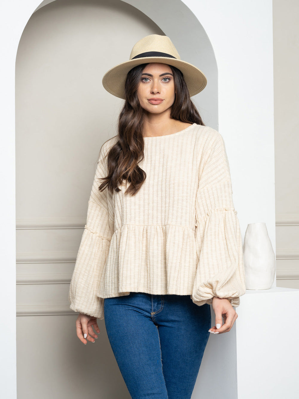 WOMEN'S LONG SLEEVE BABYDOLL KNIT TOP