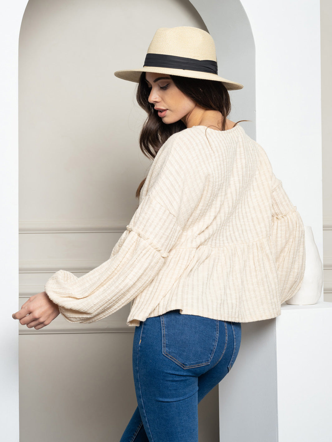 WOMEN'S LONG SLEEVE BABYDOLL KNIT TOP