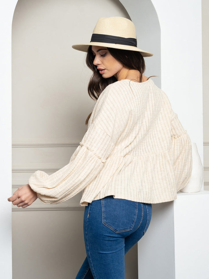 WOMEN'S LONG SLEEVE BABYDOLL KNIT TOP