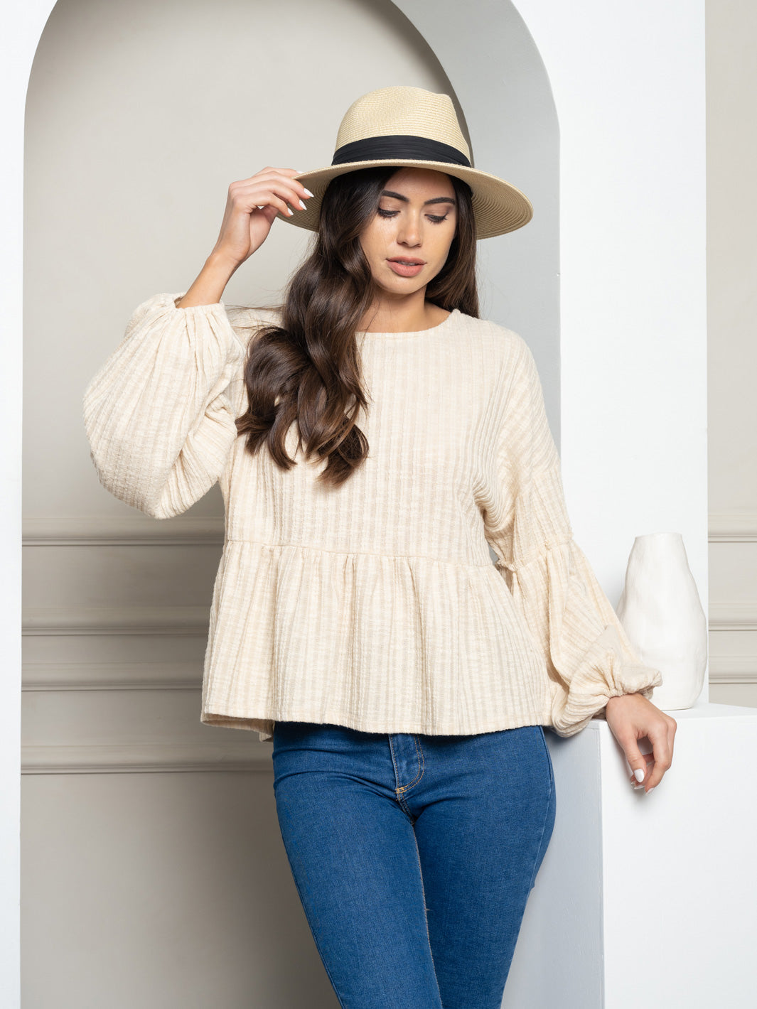 WOMEN'S LONG SLEEVE BABYDOLL KNIT TOP