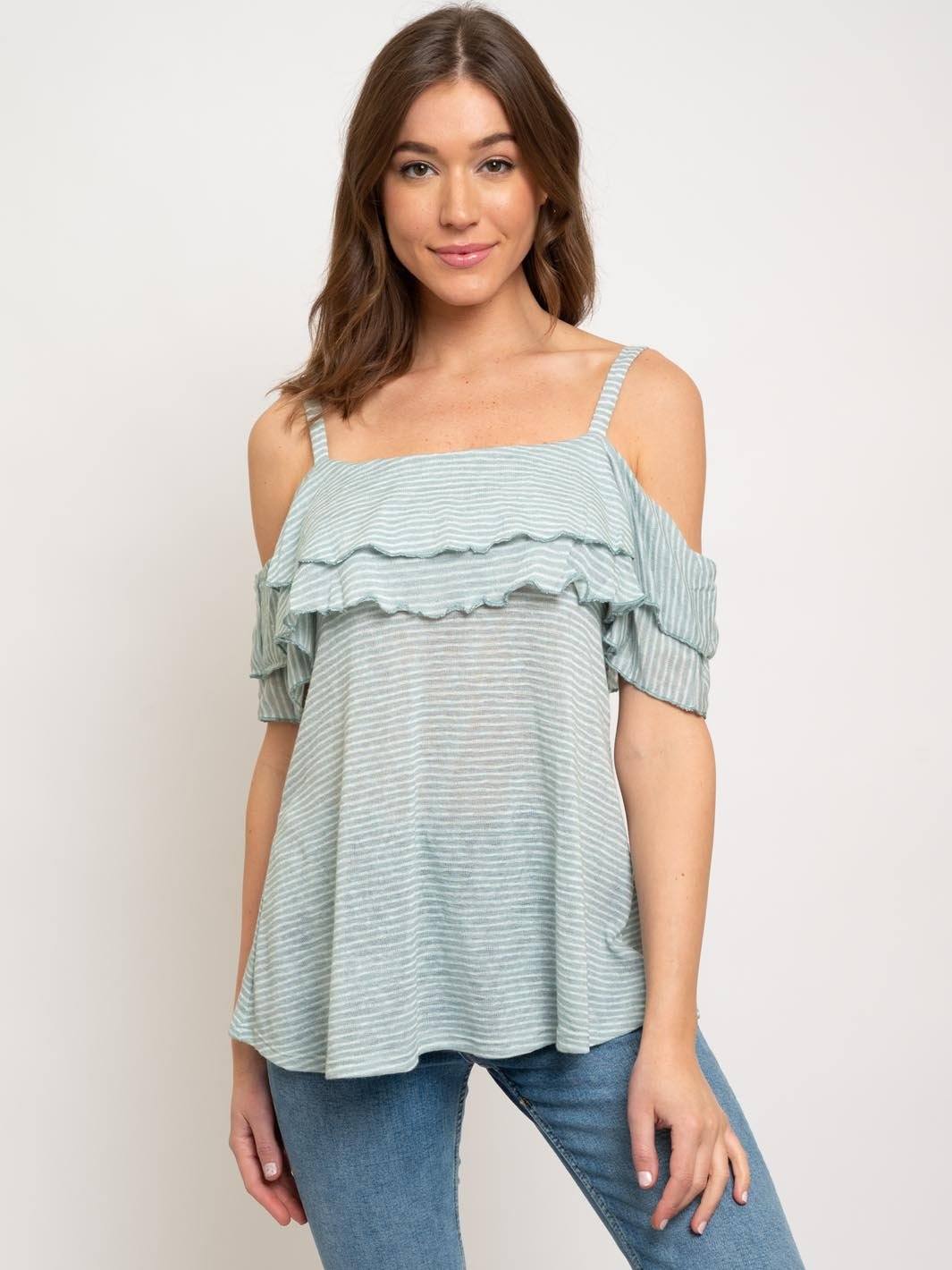 WOMEN'S OFF SHOULDER RUFFLE TOP