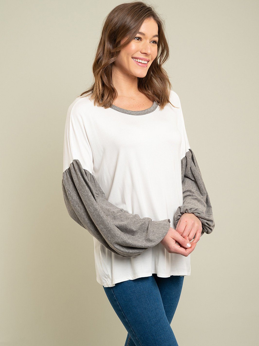 WOMEN'S BALOON SLEEVE KNIT TOP
