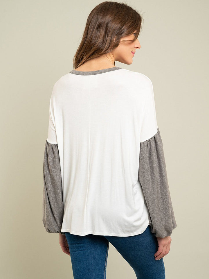WOMEN'S BALOON SLEEVE KNIT TOP