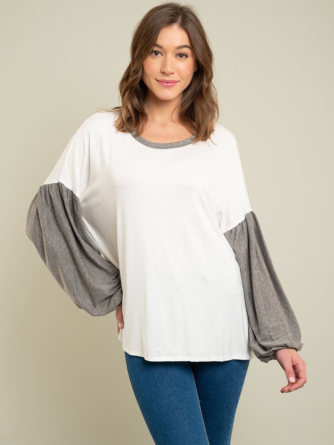 WOMEN'S BALOON SLEEVE KNIT TOP