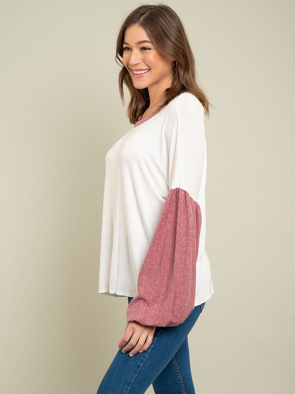 WOMEN'S BALOON SLEEVE KNIT TOP
