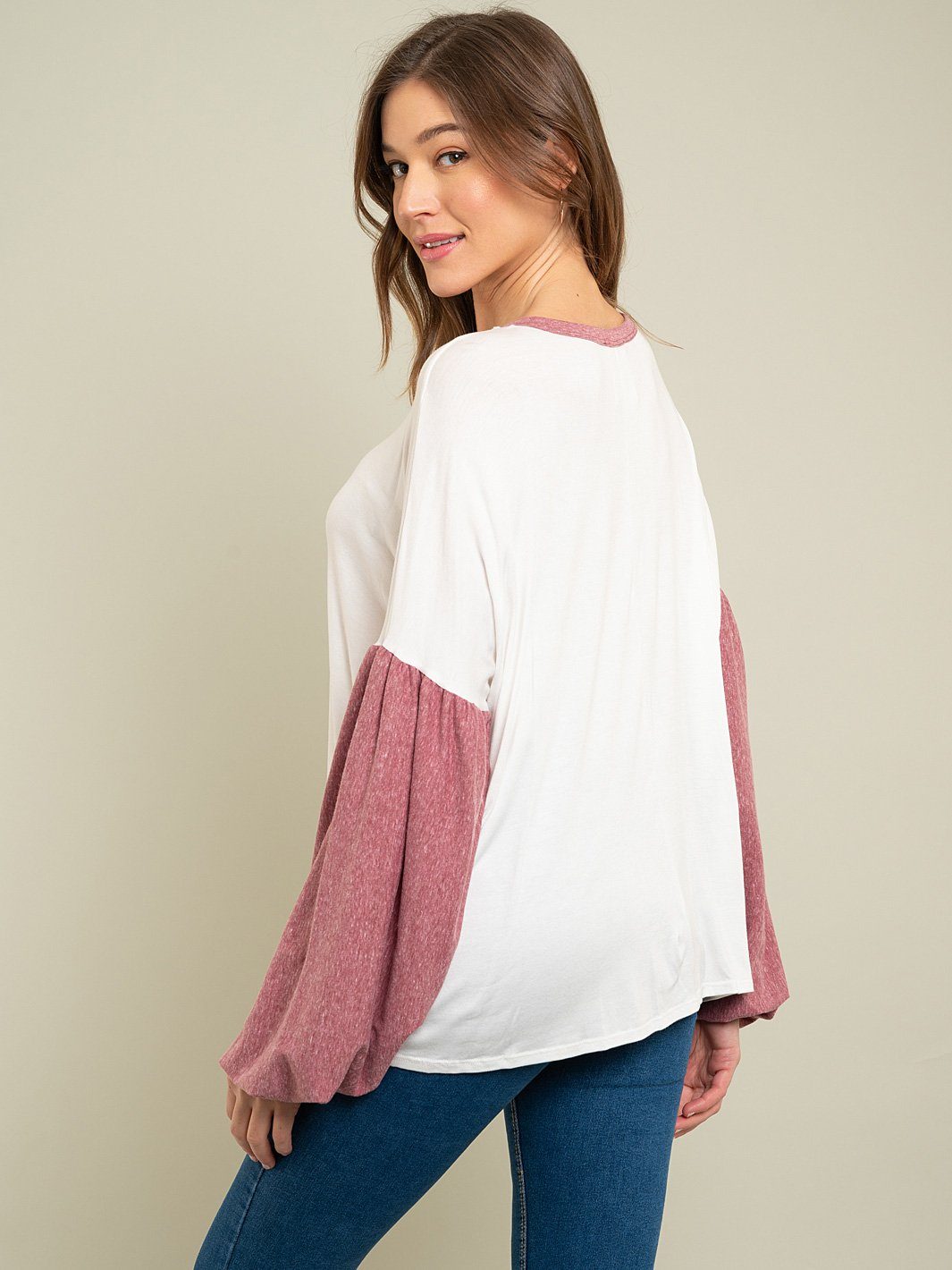 WOMEN'S BALOON SLEEVE KNIT TOP