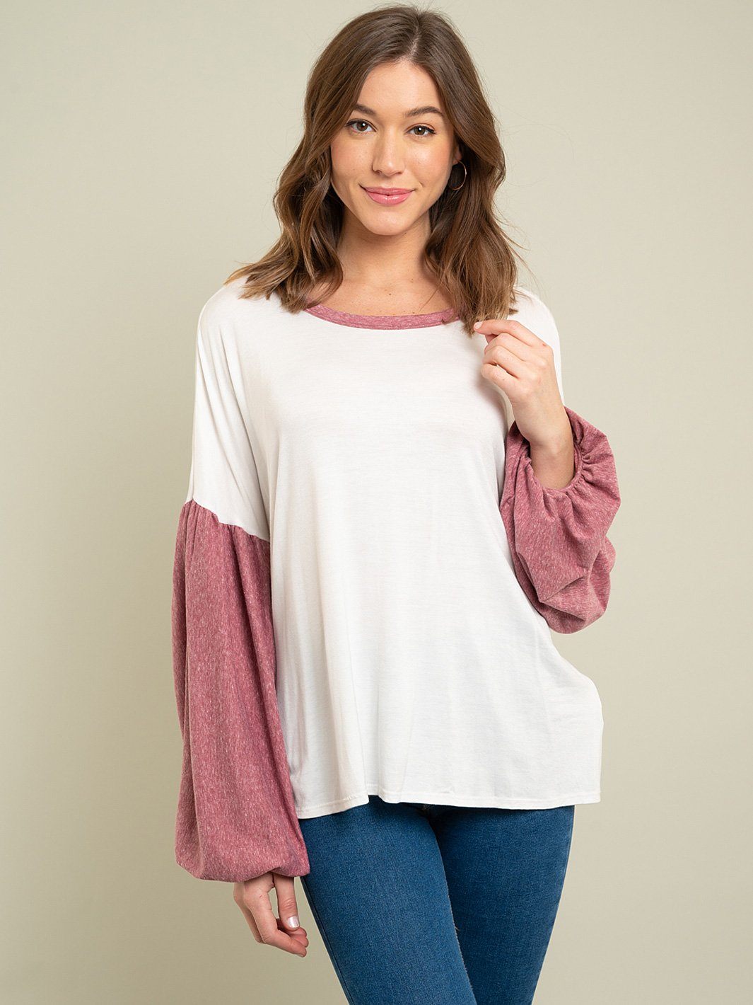 WOMEN'S BALOON SLEEVE KNIT TOP