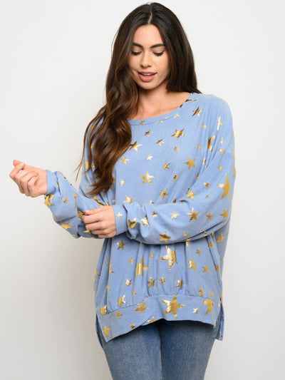 WOMEN'S LONG SLEEVE STAR PRINT TOP