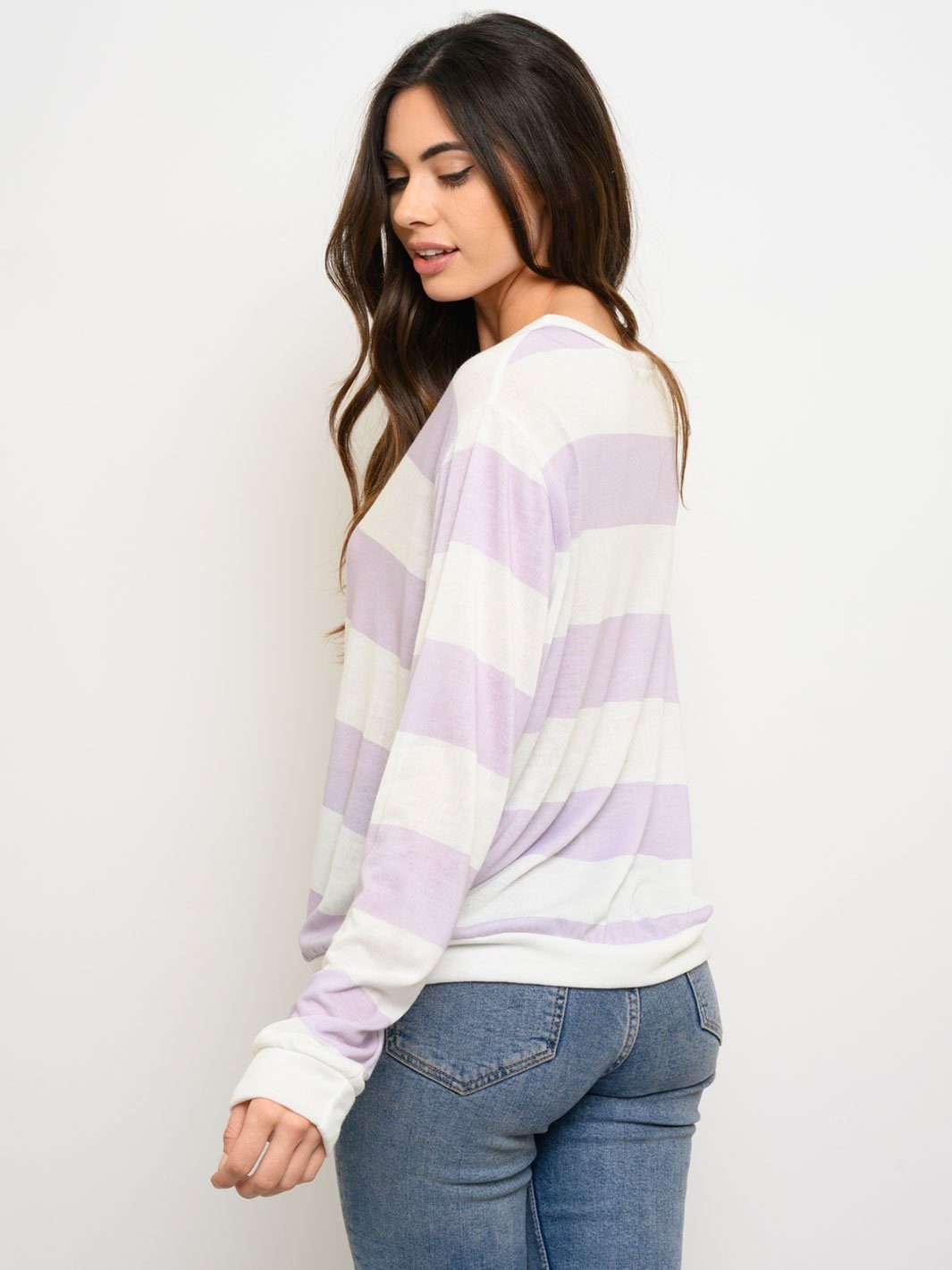 WOMEN'S LONG SLEEVE WIDE STRIPED BRUSHED TOP