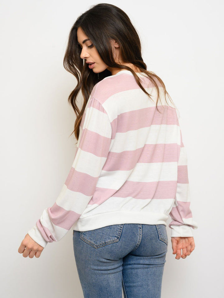 WOMEN'S LONG SLEEVE WIDE STRIPED BRUSHED TOP