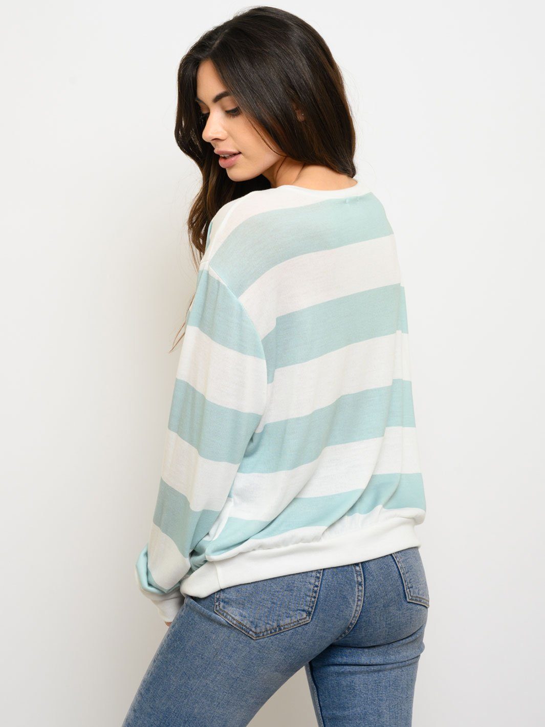 WOMEN'S LONG SLEEVE WIDE STRIPED BRUSHED TOP