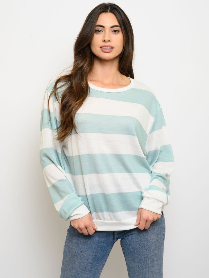 WOMEN'S LONG SLEEVE WIDE STRIPED BRUSHED TOP