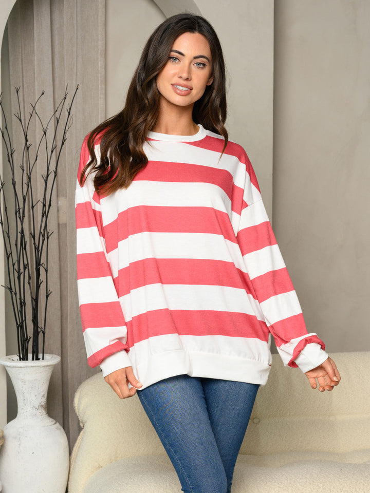 WOMEN'S LONG SLEEVE STRIPES COLORBLOCK TOP