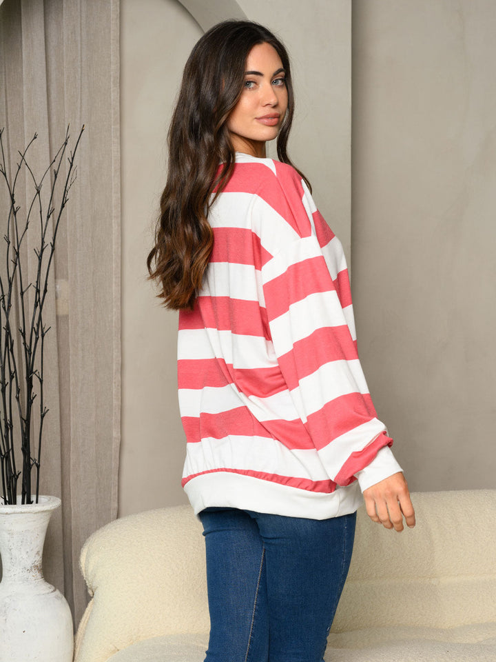 WOMEN'S LONG SLEEVE STRIPES COLORBLOCK TOP