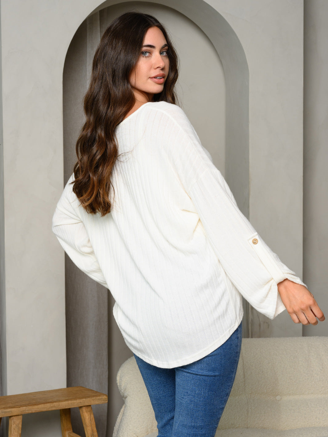 WOMEN'S LONG SLEEVE SOLID RIBBED TOP