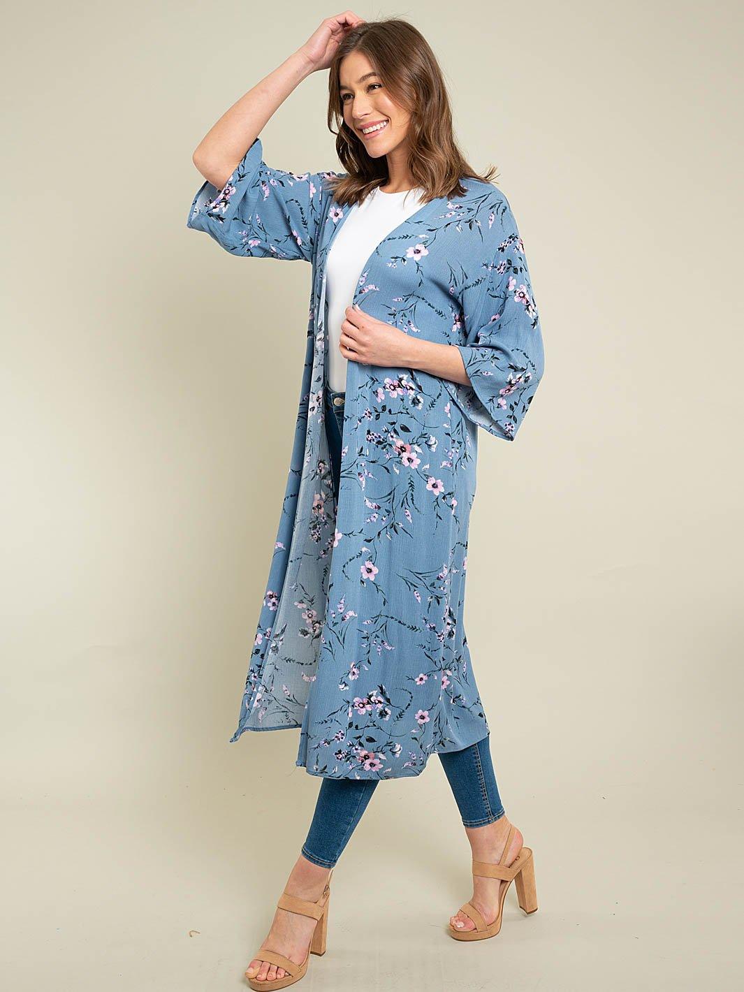 WOMEN'S LONG FLORAL KIMONO
