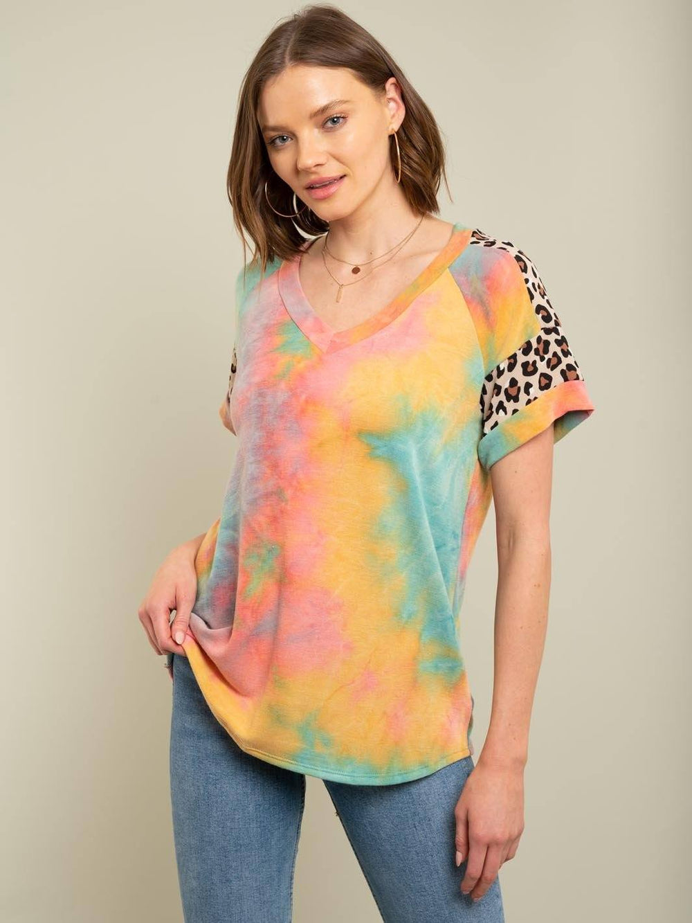 WOMEN'S V-NECK TIE DYE TOP
