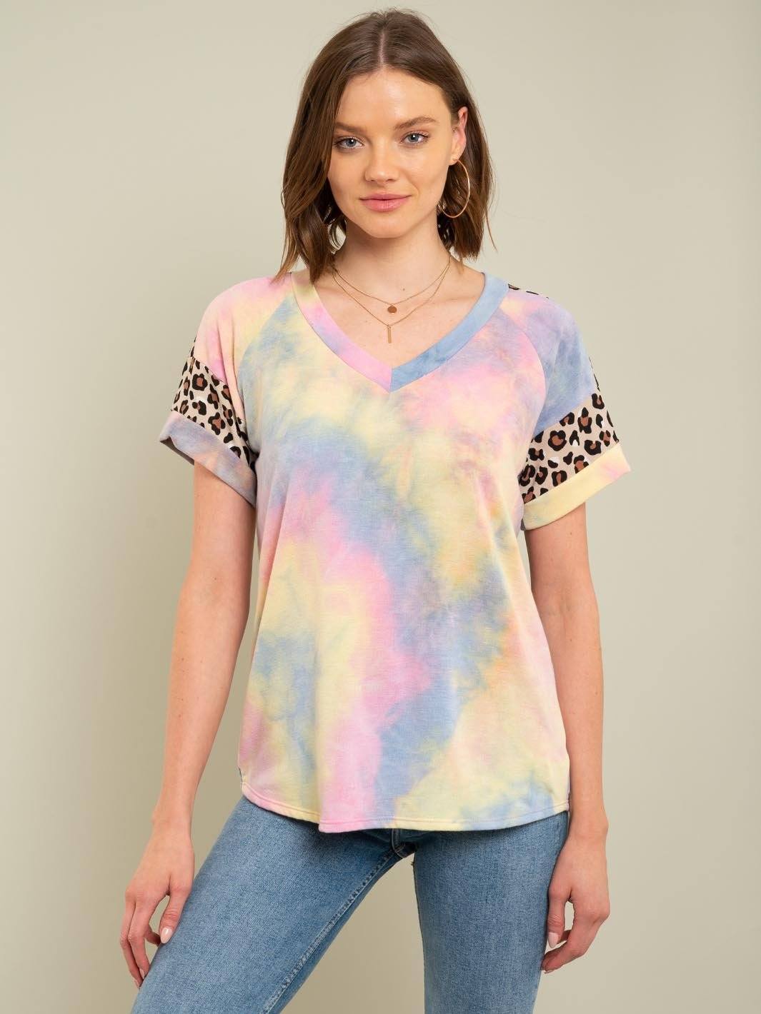 WOMEN'S V-NECK TIE DYE TOP