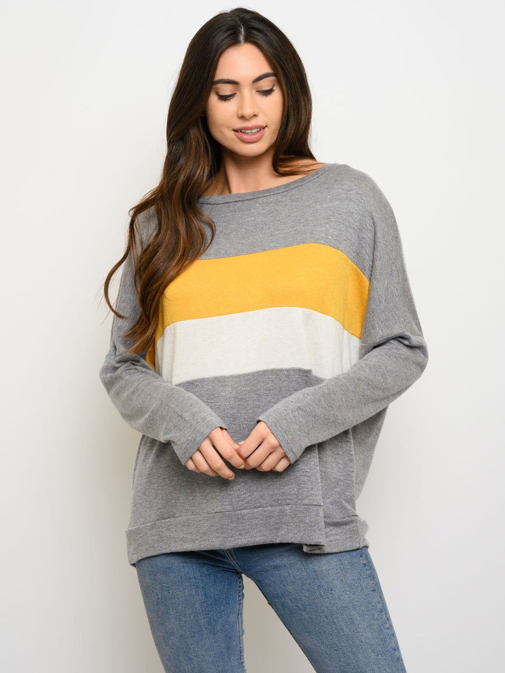 WOMEN'S LONG SLEEVE KNIT COLORBLOCK TOP