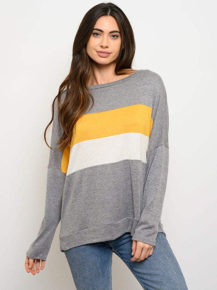 WOMEN'S LONG SLEEVE KNIT COLORBLOCK TOP