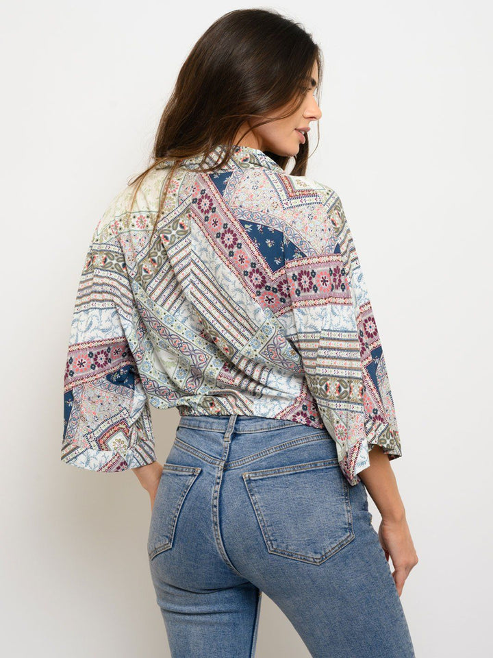 WOMEN'S MULTI PRINT BUTTON UP TOP