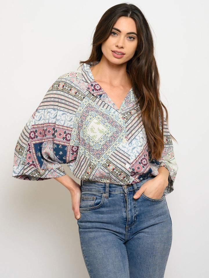 WOMEN'S MULTI PRINT BUTTON UP TOP
