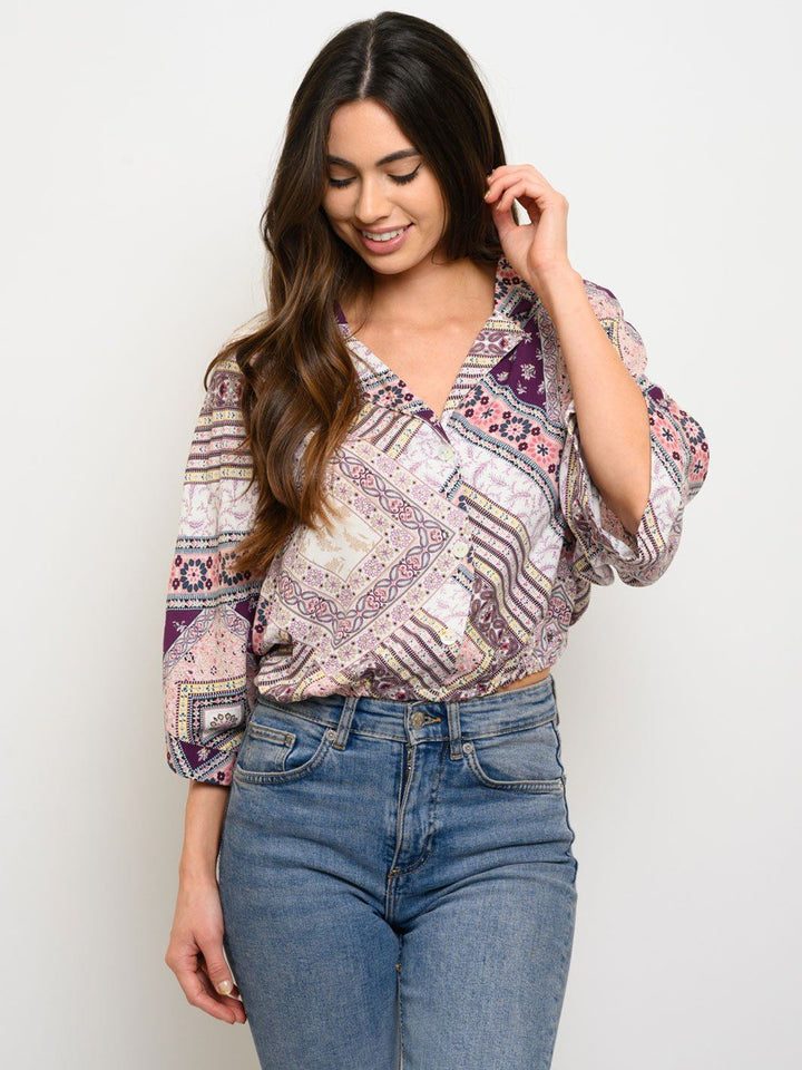 WOMEN'S MULTI PRINT BUTTON UP TOP