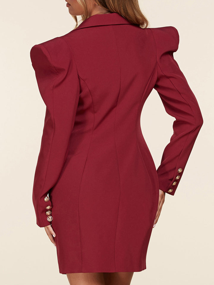 WOMEN'S LONG SLEEVE V-NECK BUTTON UP MINI DRESS