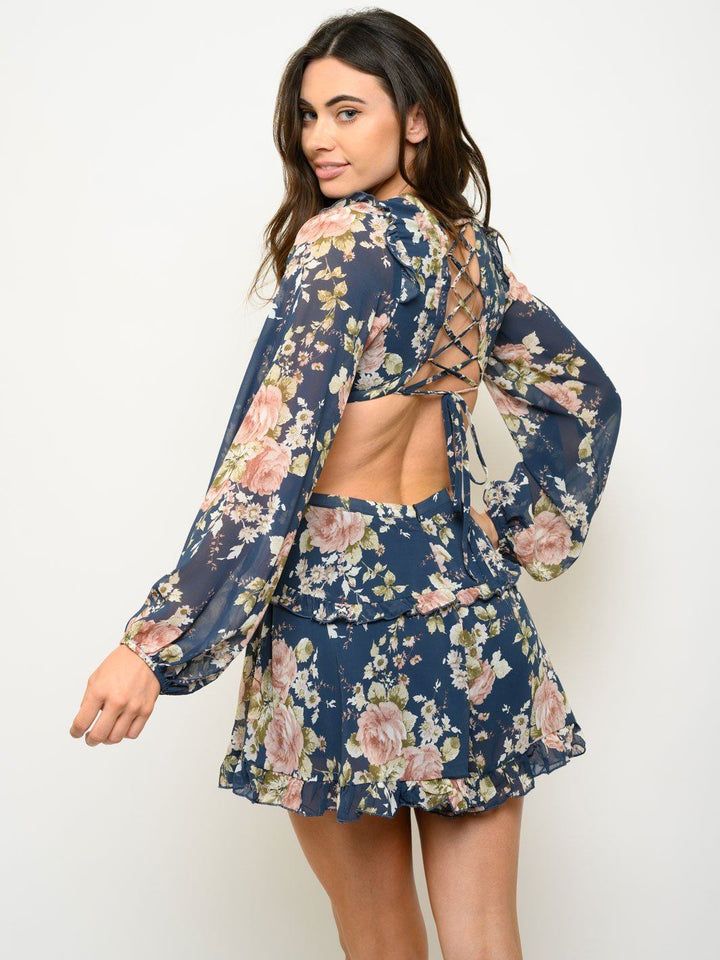 WOMEN'S FALL RUFFLE LACE BACK ROMPER