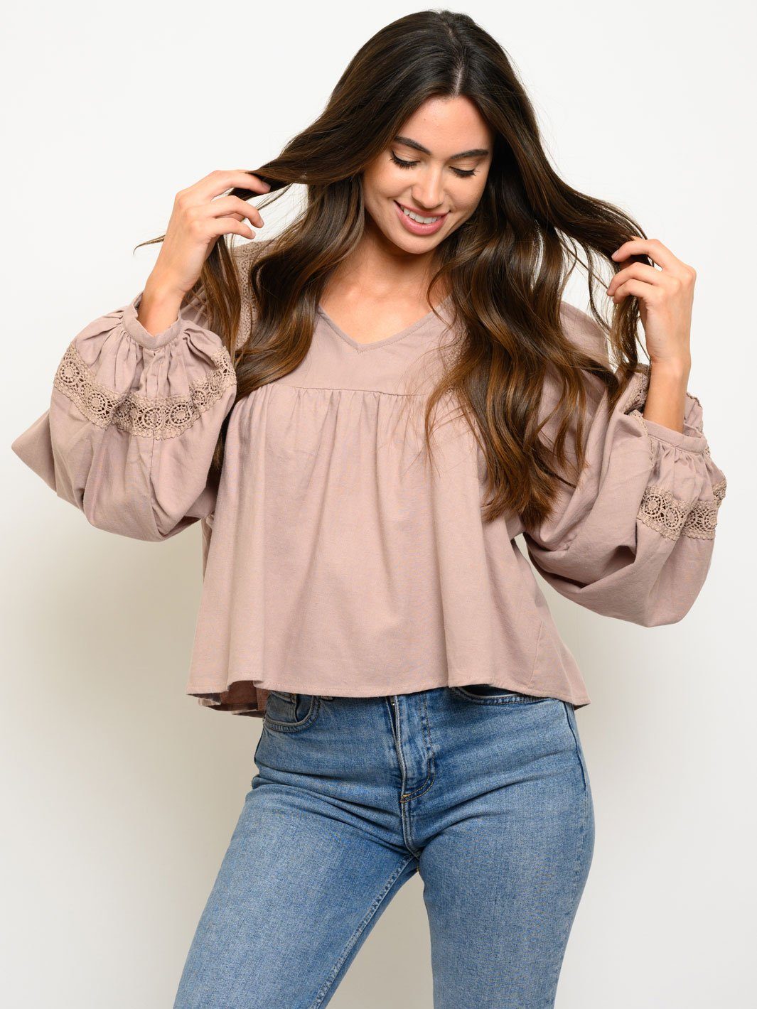 WOMEN'S V-NECK LONG SLEEVE TOP